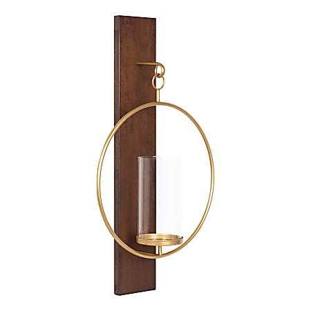 Kate and Laurel Maxfield Wall Sconce Candle Holder, 23-3/4"H x 13"W x 5-1/2"D, Walnut Brown