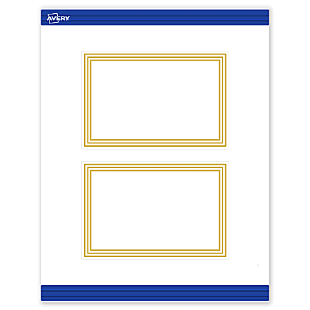 Avery® Print-To-The-Edge Postcards With Sure Feed®, S00-DHM-PRMWC10, 4" x 6", Matte White, Preprinted Multi-Lined Gold Border Design, Pack Of 20