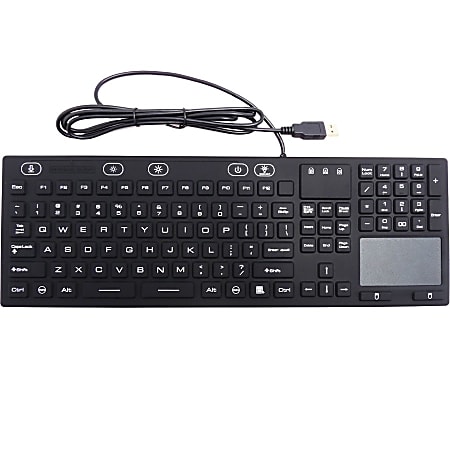 DSI WATERPROOF IP68 FULL SIZE KEYBOARD WITH TOUCHPAD, LED BACKLIT - Cable Connectivity - USB Interface - 106 Key - TouchPad - Windows - Black
