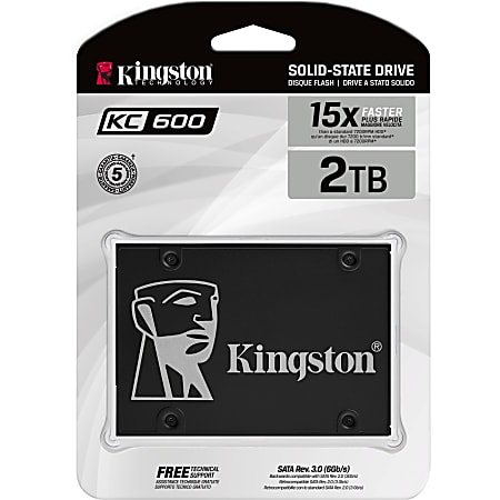 Kingston KC600 2 TB Solid State Drive - 2.5" Internal - SATA (SATA/600) - 3.5" Carrier - Notebook, Desktop PC Device Supported - 1200 TB TBW - 550 MB/s Maximum Read Transfer Rate - 256-bit Encryption Standard