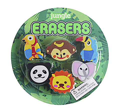 Office Depot® Brand Fun Erasers, Jungle Animals, Pack Of 6