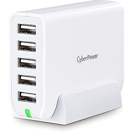CyberPower TR15U8A USB Charger with 5 Type A Ports - 5 USB Port(s) - 8.6 Amps (Shared), NEMA 1-15P, 100 VAC - 240 VAC, White/Gray, 1YR Warranty