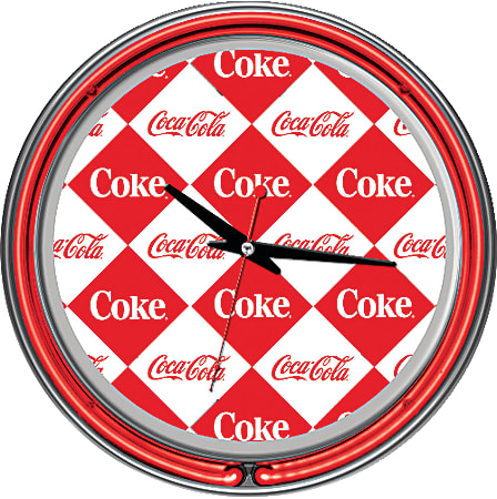 Trademark Global Coca-Cola Neon Clock, 14" Diameter, Checker Coca Cola, 2 Neon Rings