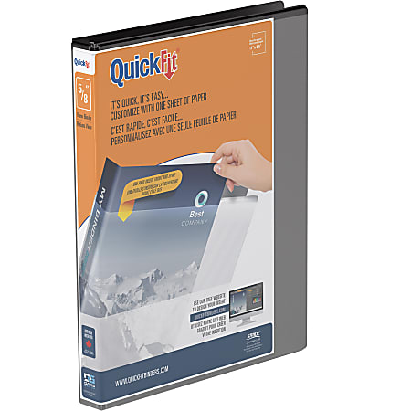 QuickFit View 3 Ring Binder 58 Round Rings Black - Office Depot
