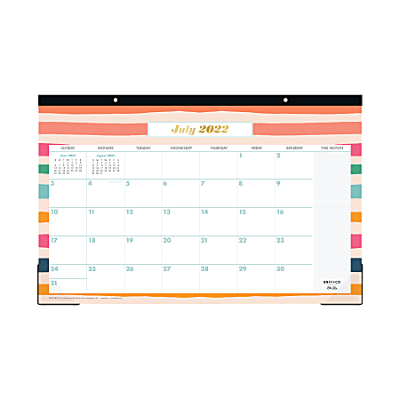 Blue Sky™ Monthly Academic Desk Pad Calendar, 17" x 11", Brit + Co, Rainbow Stripes, July 2022 to June 2023, 136448