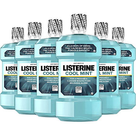 LISTERINE® COOL MINT Antiseptic Mouthwash - For Plaque, Bad Breath, Gingivitis - Mint - 1.59 quart - 6 / Carton