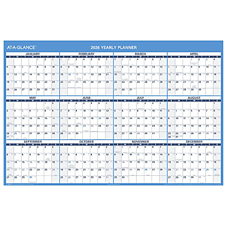 AT-A-GLANCE® 2026 Horizontal Reversible Erasable Wall Calendar, Extra Large, 48" x 32"