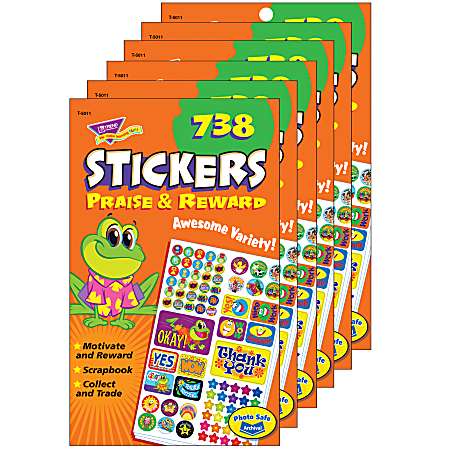 Trend Sticker Pads, Praise & Reward, 738 Stickers Per Pad, Pack Of 6 Pads