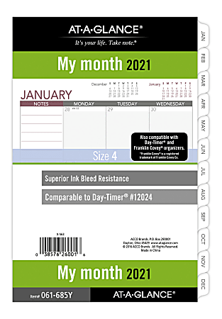 AT-A-GLANCE® Monthly Planner Refill, 5-1/2" x 8-1/2", Black/White, January To December 2021, 061-685Y
