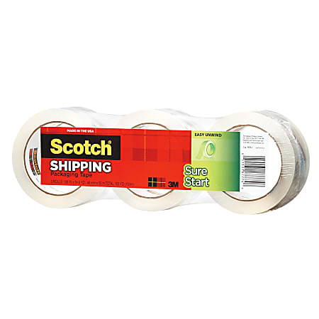 Scotch® Sure Start Shipping Tape, 1-7/8" x 43.7 Yd., Clear, Pack Of 3 Rolls