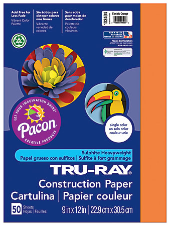 Tru-Ray® Construction Paper, 9" x 12", 50% Recycled, Electric Orange, Pack Of 50
