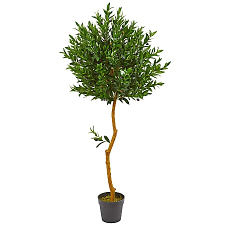 Nearly Natural Olive Topiary 58" UV-Resistant Artificial Tree With Pot, Green/Black