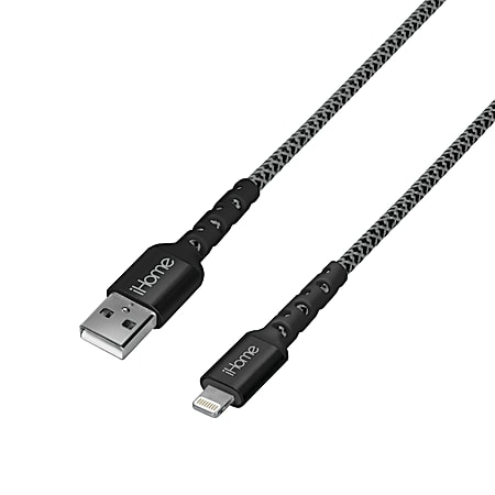 iHome Lifeworks Nylon Braided Lightning To USB A Cable, 6', Black