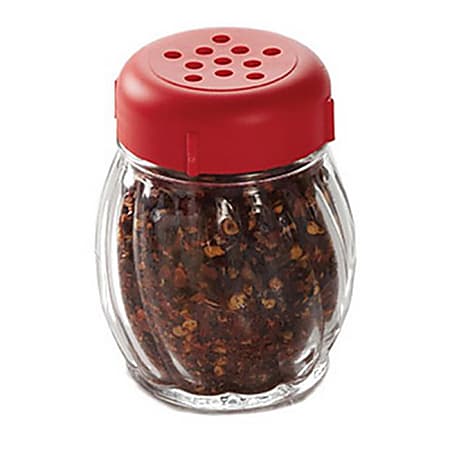 Tablecraft Plastic Shaker With Lid, 6 Oz, Clear/Red