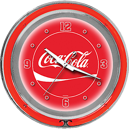 Trademark Global Coca-Cola Neon Clock, 14" Diameter, Dynamic Ribbon, 2 Neon Rings