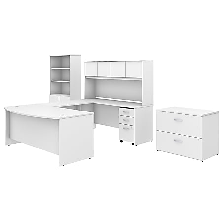 Bush Business Furniture Studio C 72"W x 36"D U Shaped Desk with Hutch, Bookcase and File Cabinets, White, Standard Delivery
