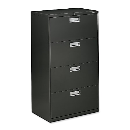HON® 600 30"W Lateral 4-Drawer Standard File Cabinet With Lock, Metal, Charcoal
