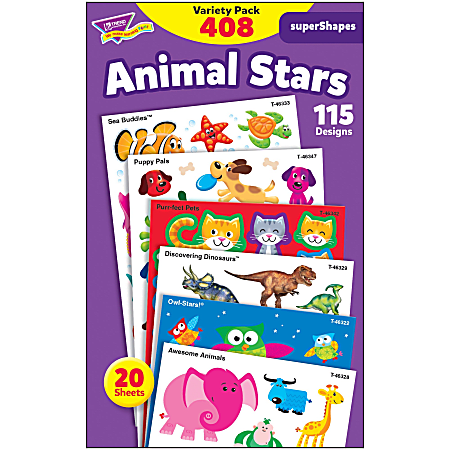 Trend Animal Fun Stickers Variety Pack - Fun, Animal Theme/Subject - Sea Buddies, Owl-Stars, Puppy Pals Shape - Photo-safe, Non-toxic, Acid-free - 8