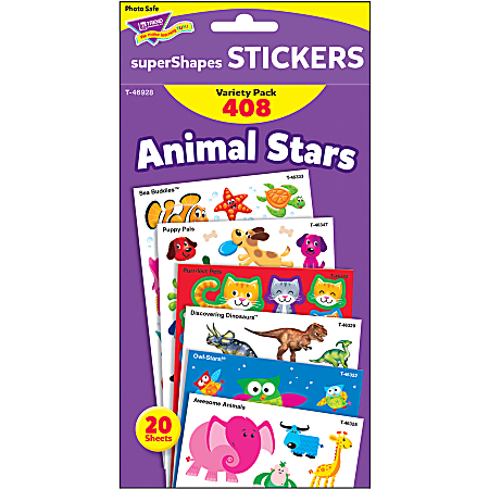 Trend Animal Fun Stickers Variety Pack - Fun, Animal Theme/Subject - Sea Buddies, Owl-Stars, Puppy Pals Shape - Photo-safe, Non-toxic, Acid-free - 8