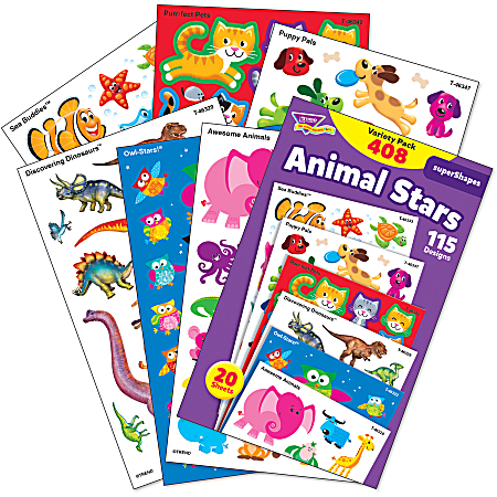 Trend Animal Fun Stickers Variety Pack - Fun, Animal Theme/Subject - Sea Buddies, Owl-Stars, Puppy Pals Shape - Photo-safe, Non-toxic, Acid-free - 8