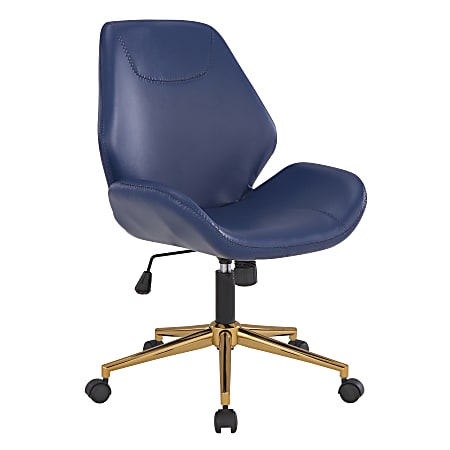 Office Star™ Reseda Ergonomic Faux Leather Mid-Back Office Chair, Navy/Gold