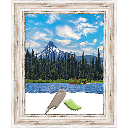 Amanti Art Rectangular Narrow Wood Picture Frame, 14” x 17”, Matted For 11” x 14”, Alexandria White Wash