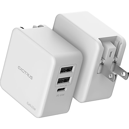 EXCITRUS 65W GaN Multi USB Charger - USB - For Notebook, MacBook, USB Type C Device, USB Type A Device