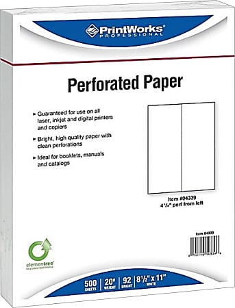 Paris Printworks Professional 4-1/2" Perforated Inkjet Or Laser Paper, 5 Reams, White, Letter Size, 500 Sheets Per Ream, 20 Lb, 92 Brightness - 4339
