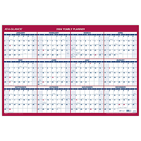 2024 AT-A-GLANCE® Vertical/Horizontal Reversible Yearly Wall Calendar, 24" x 36", January To December 2024, PM21228
