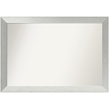 Amanti Art Non-Beveled Rectangle Framed Bathroom Wall Mirror, 28” x 40”, Brushed Sterling Silver