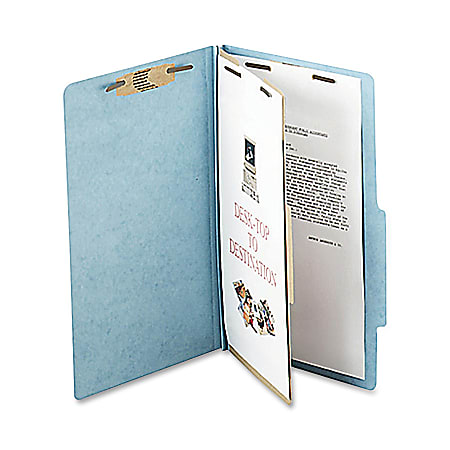 ACCO® Durable Pressboard Classification Folders, Legal Size, 2" Expansion, 1 Partition, 60% Recycled, Sky Blue, Box Of 10