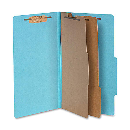 ACCO® Durable Pressboard Classification Folders, Legal Size, 3" Expansion, 2 Partitions, 60% Recycled, Steel Blue, Box Of 10