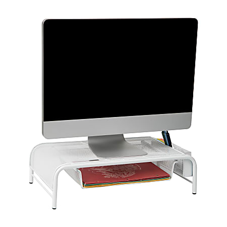 Mind Reader Network Collection Metal Mesh Monitor Stand, 5-1/2"H x 11-1/2"W x 24"D, White