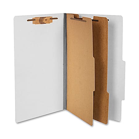 ACCO® Durable Pressboard Classification Folders, Legal Size, 3" Expansion, 2 Partitions, 60% Recycled, Mist Gray, Box Of 10