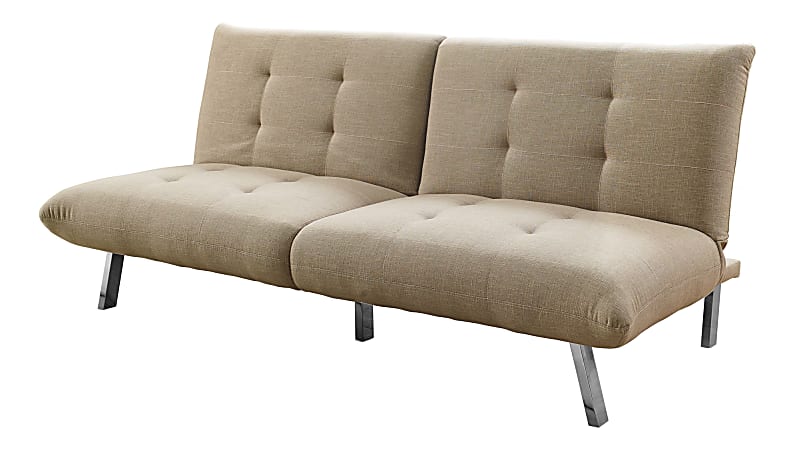 Monarch Specialties Split-Back Convertible Sofa Futon, Linen, Sand