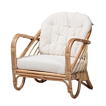 bali & pari Aliane Modern Bohemian Antique Rattan Armchair, 29”H x 29-1/2”W x 30”D, Natural Brown/White