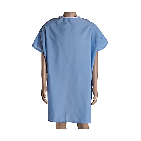 DMI® Easy-Access Patient Hospital Gown With Snap Shoulders, One Size Fits Most, Blue