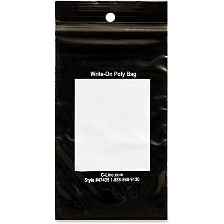 C-Line Write-On Reclosable Poly Bags For Tools, 3"W x 5"L, Black, Box Of 1,000