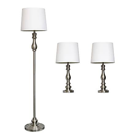 Elegant Designs Three Pack Lamp Set, 60"H, Brushed Steel