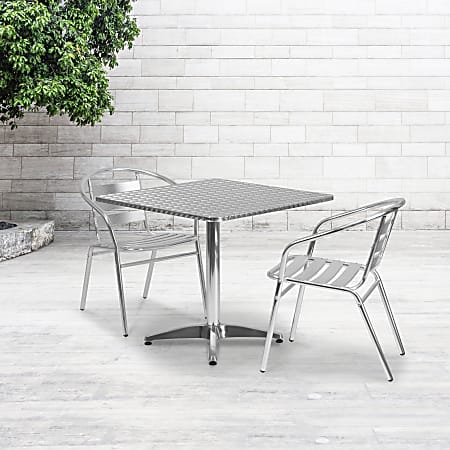 Flash Furniture Lila 3-Piece 31-1/2" Square Aluminum Indoor/Outdoor Table Set With Slat-Back Chairs
