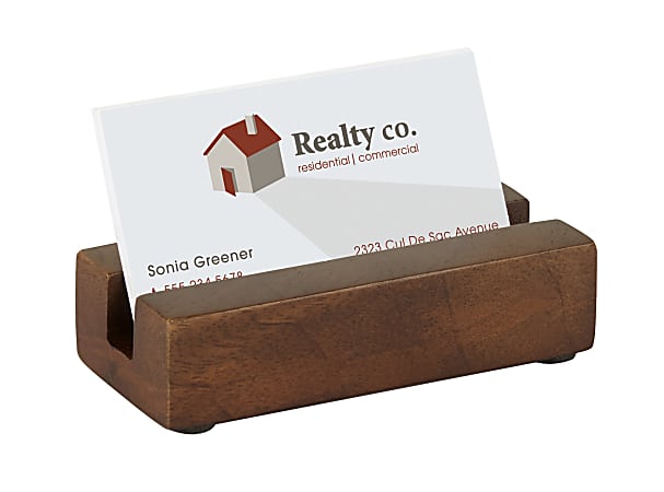Realspace® Wooden Business Card Holder, 1"H x 4"W x 1-3/4"D, Walnut