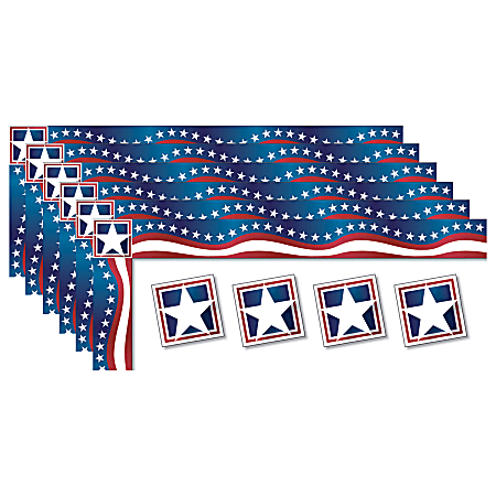 North Star Teacher Resources All Around The Board Trimmers, Stars & Stripes, 43’ Per Pack, Set Of 6 Packs