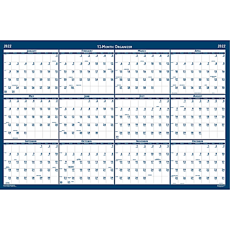 House of Doolittle Write-on Laminated Wall Planner, 32" x 48", Blue/Gray, January 2022 to December 2022