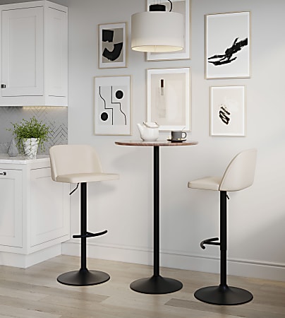 LumiSource Toriano Contemporary Adjustable Bar Stools, Cream/Black, Set Of 2 Stools