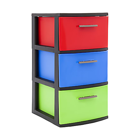 Inval By MQ Polypropylene Resin Storage Cabinet, 3 Drawers, 23-15/16"H x 13"W x 15"D, Multicolor