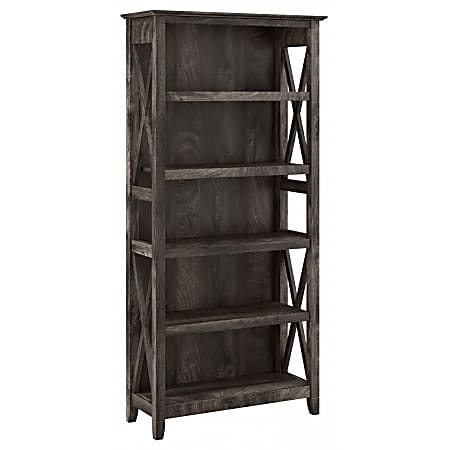 Bush Business Furniture Key West 66"H 5-Shelf Bookcase, Dark Gray Hickory, Standard Delivery