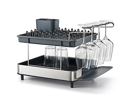 Joseph Joseph 2-Tier Steel Dish Rack With Wine Glass Holder, 12-5/8", Silver, Total Qty 1