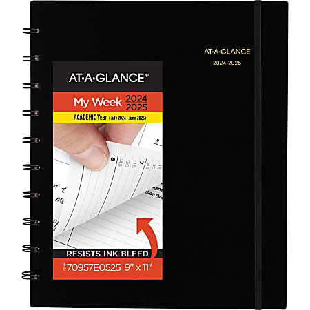 2024-2025 AT-A-GLANCE® Move-A-Page Academic Weekly/Monthly Appointment Book Planner, 9” x 11”, Black, July To August, 70957E05