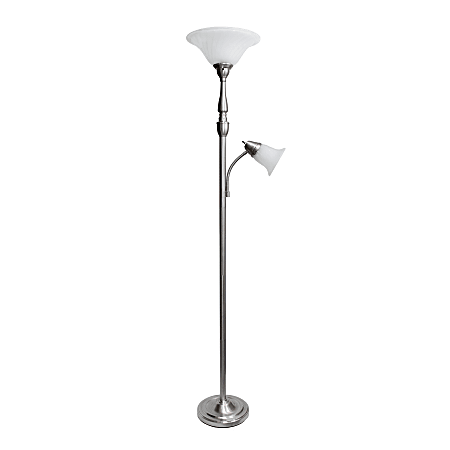Lalia Home Torchiere Floor Lamp With Reading Light, 71"H, Brushed Nickel/White