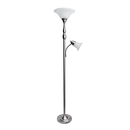 Lalia Home Torchiere Floor Lamp With Reading Light 71 H Brushed NickelWhite Office Depot